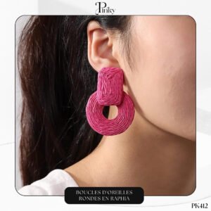 Boucles d'oreilles rondes en raphia PK412
