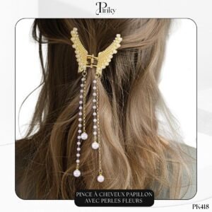Pince à cheveux Papillon avec perles fleurs PK418