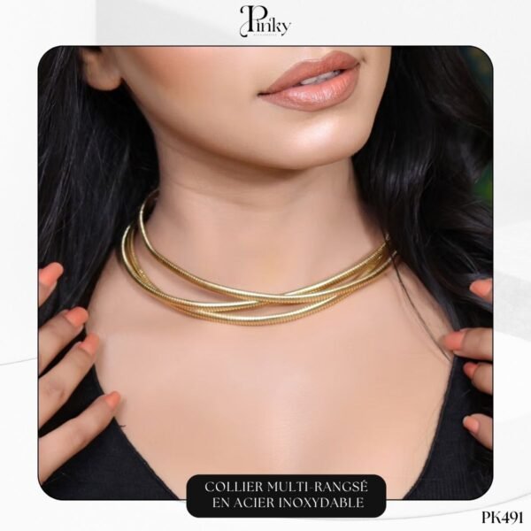 Collier Multi-Rangs Doré en Acier Inoxydable PK491 - Pinky