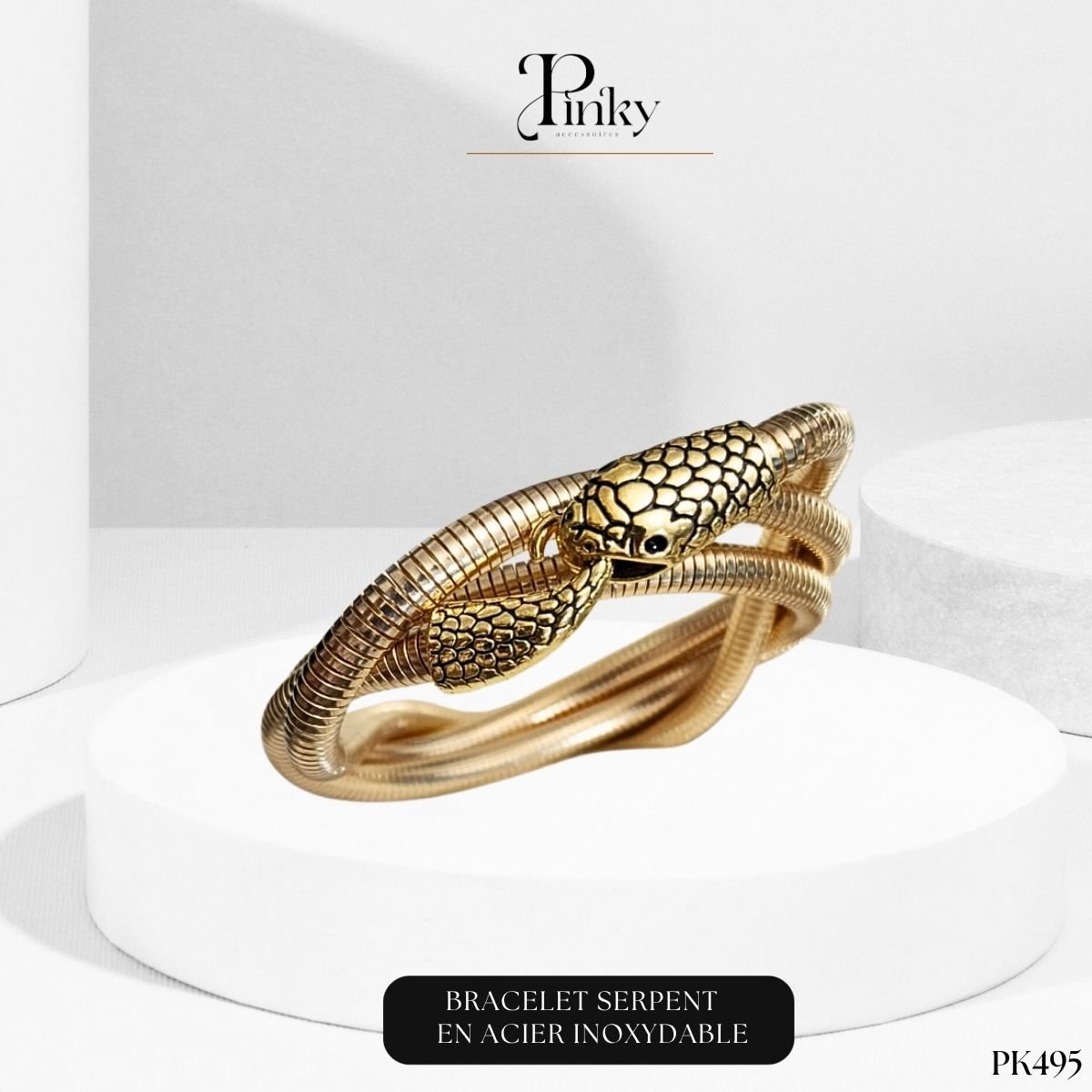 Bracelet multi-Rangs serpent Doré en Acier Inoxydable PK495 – Image 2