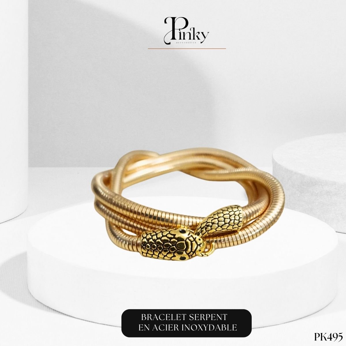 Bracelet multi-Rangs serpent Doré en Acier Inoxydable PK495 – Image 4