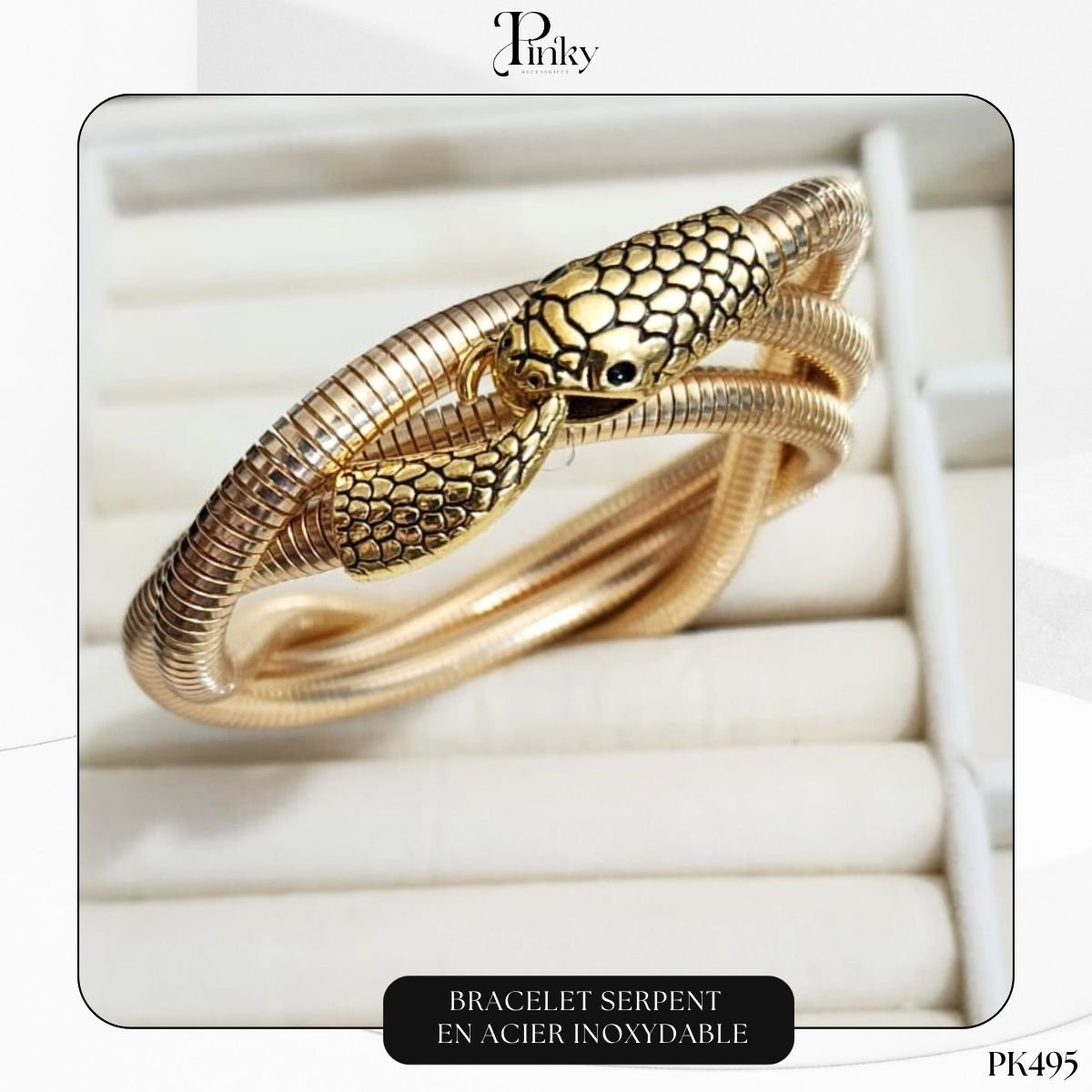 Bracelet multi-Rangs serpent Doré en Acier Inoxydable PK495