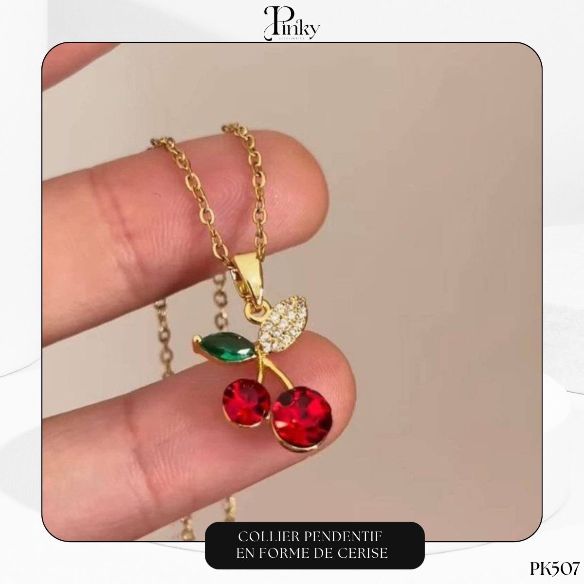 Collier Pendentif en Forme de cerise PK507 – Image 2