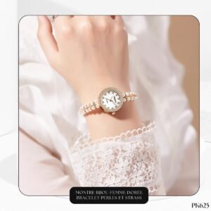 Montre Bijou Femme Dorée Avec Perles et Strass PK625