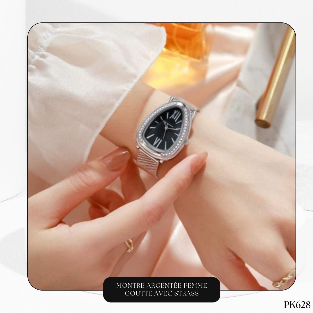 Montre Argentée Femme Goutte Avec Strass PK628 – Image 4