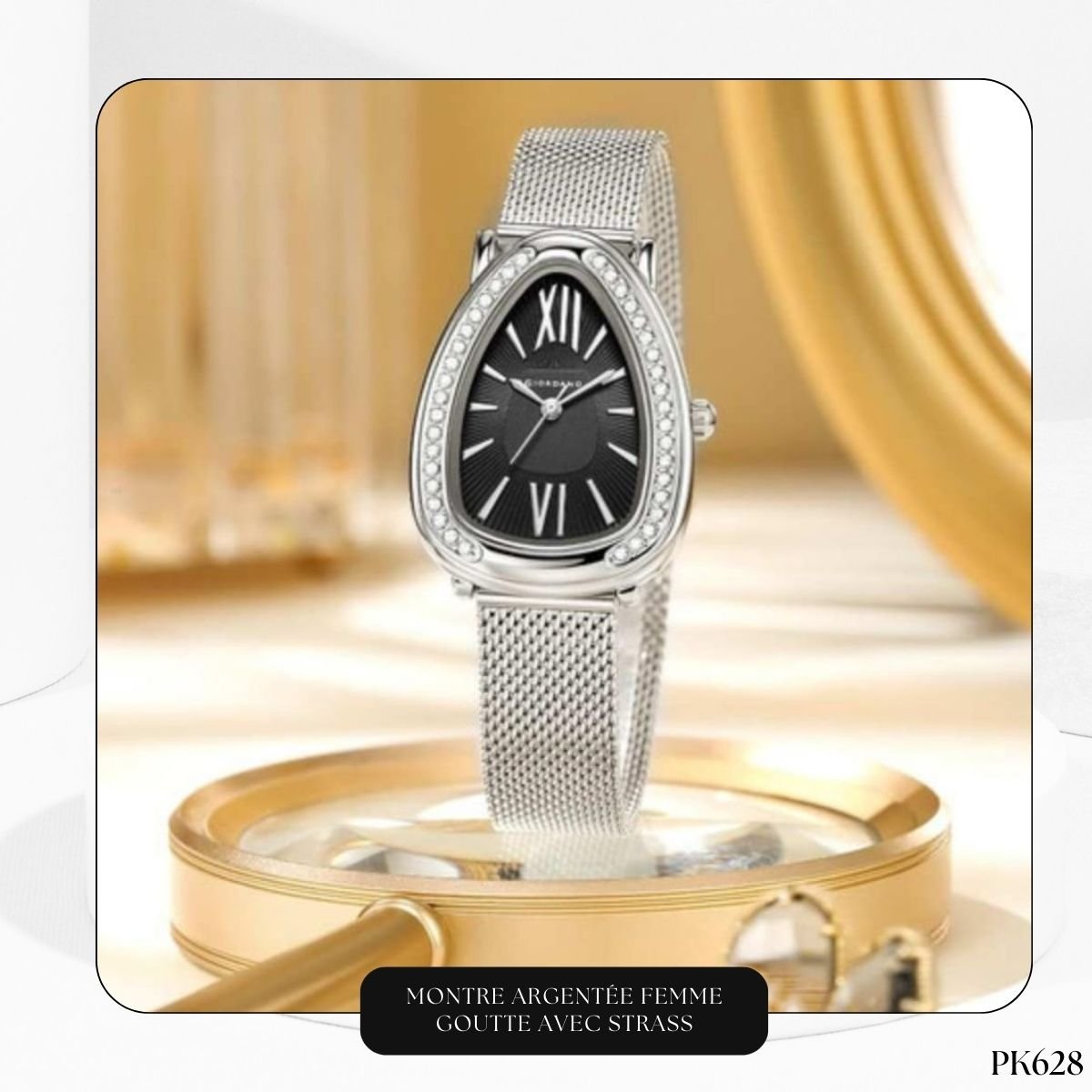 Montre Argentée Femme Goutte Avec Strass PK628 – Image 2