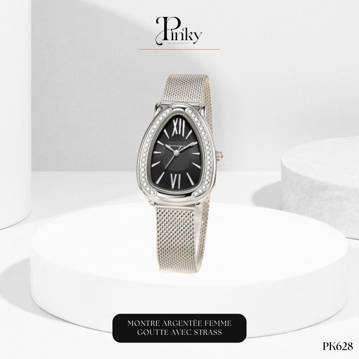 Montre Argentée Femme Goutte Avec Strass PK628