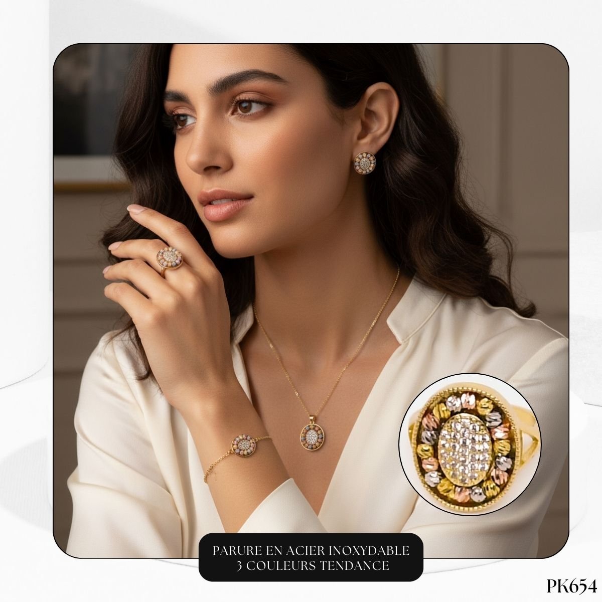 Parure En Acier Inoxydable 3 Couleurs Tendance PK654