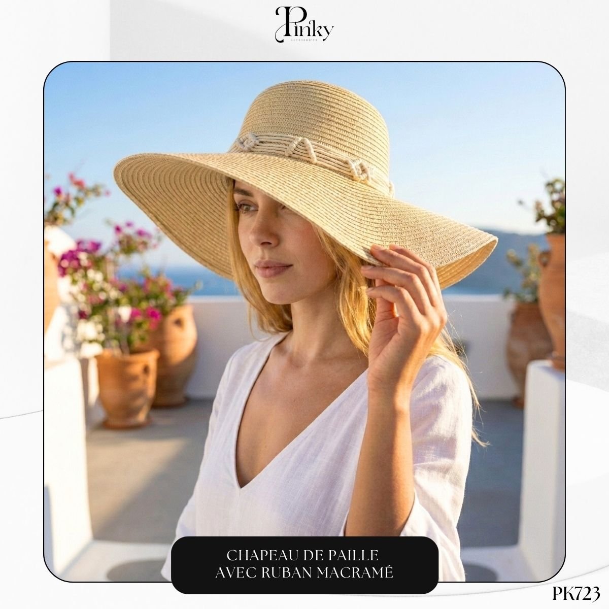 Chapeau de Paille avec Ruban Macramé PK723 – Image 3
