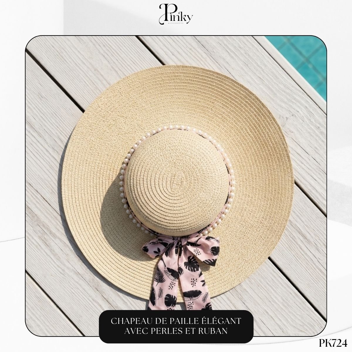 Chapeau de Paille Élégant avec Perles PK724 – Image 4