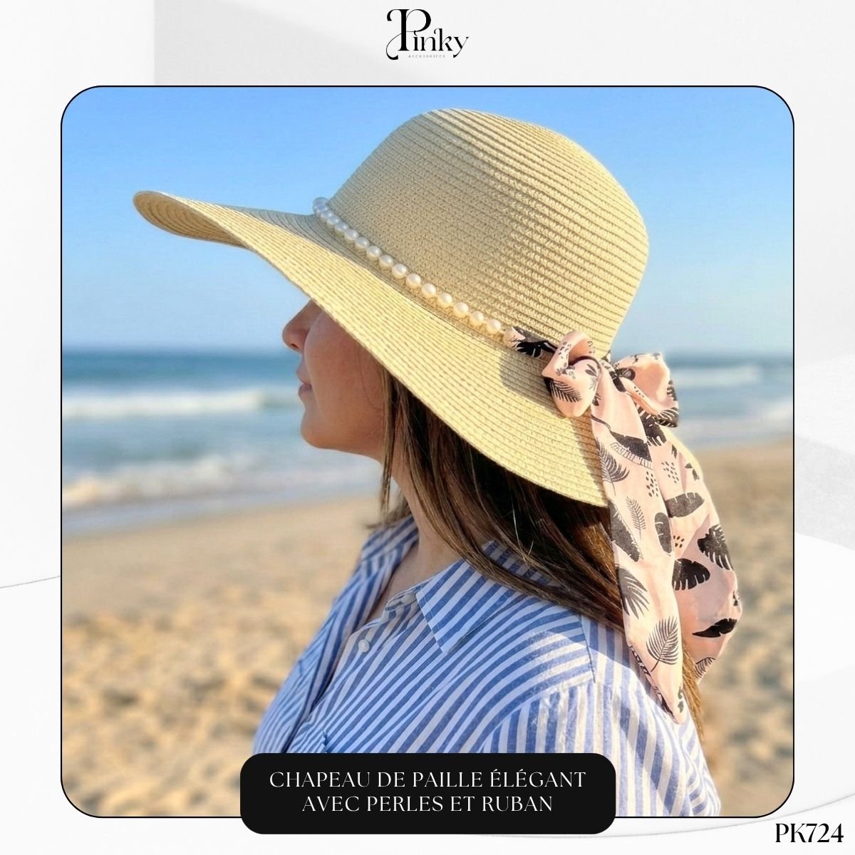 Chapeau de Paille Élégant avec Perles PK724