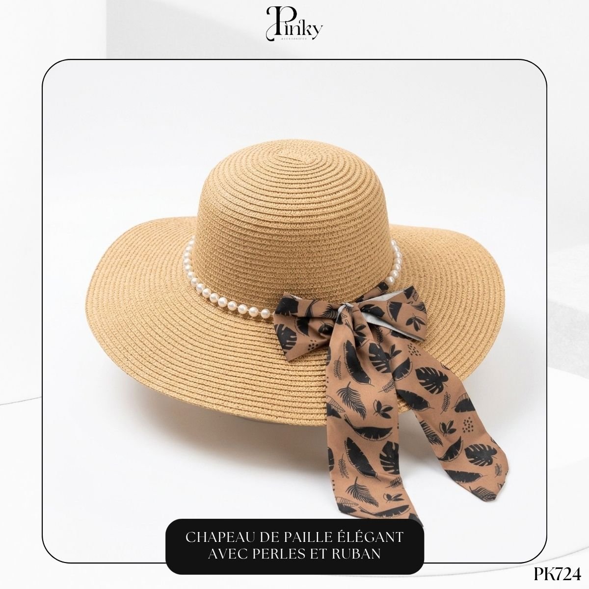 Chapeau de Paille Élégant avec Perles PK724 – Image 5