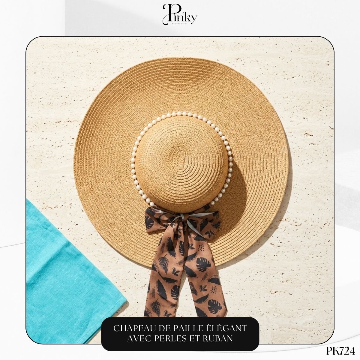 Chapeau de Paille Élégant avec Perles PK724 – Image 2