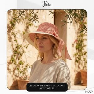 Chapeau de Paille Bicolore avec Nœud PK725
