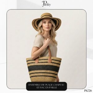 Ensemble de Plage Chapeau et Sac en Paille PK726