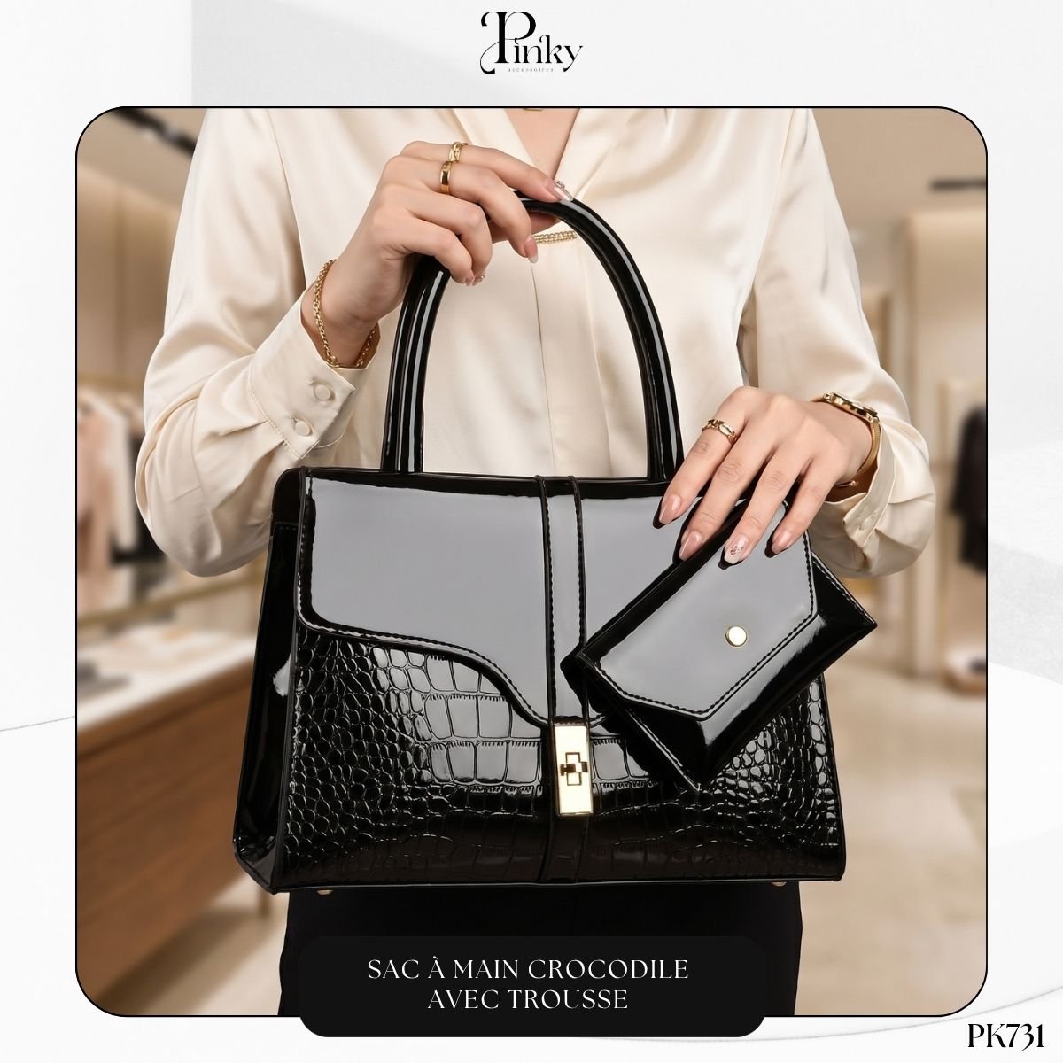 Sac à Main Crocodile avec Trousse PK731 – Image 2