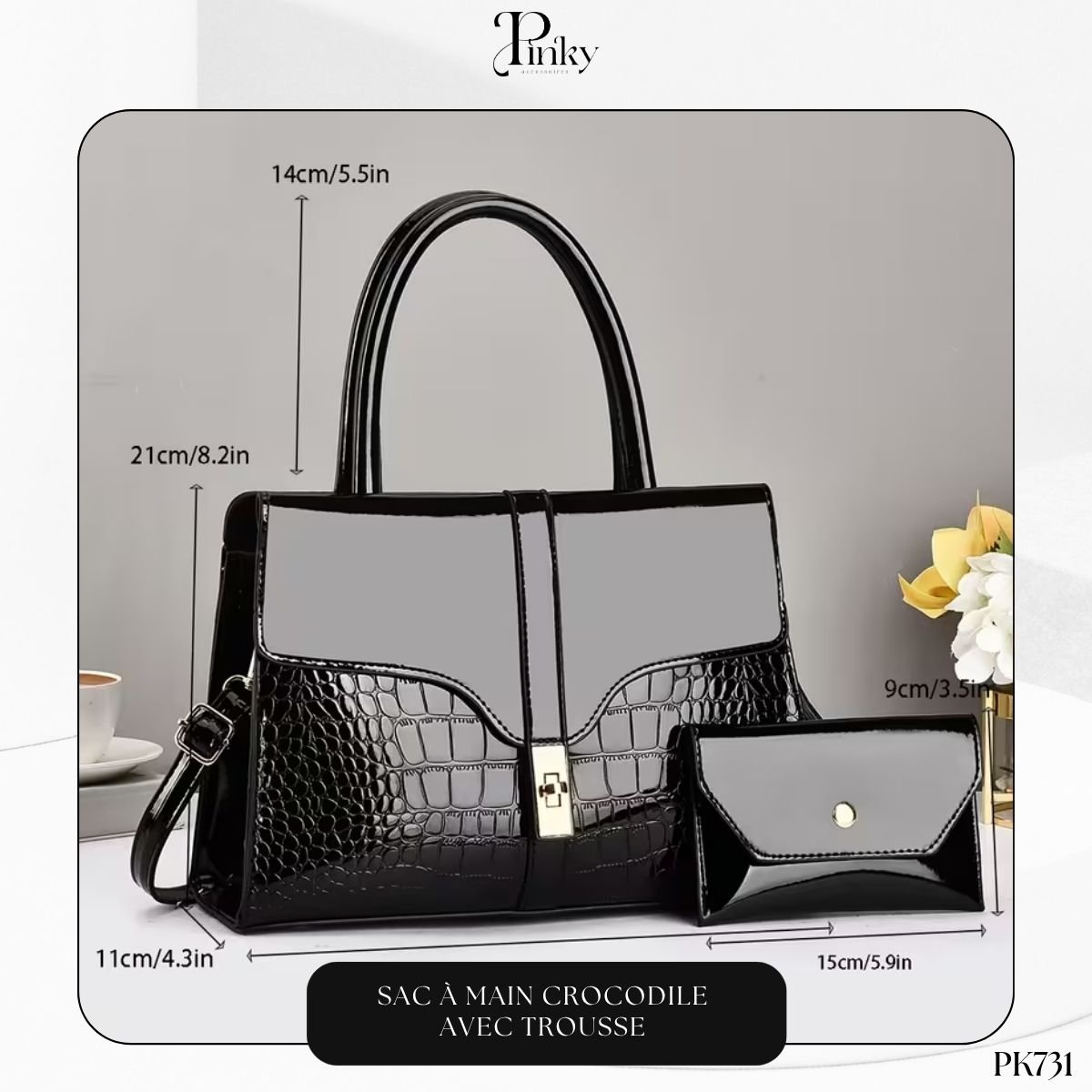 Sac à Main Crocodile avec Trousse PK731 – Image 4