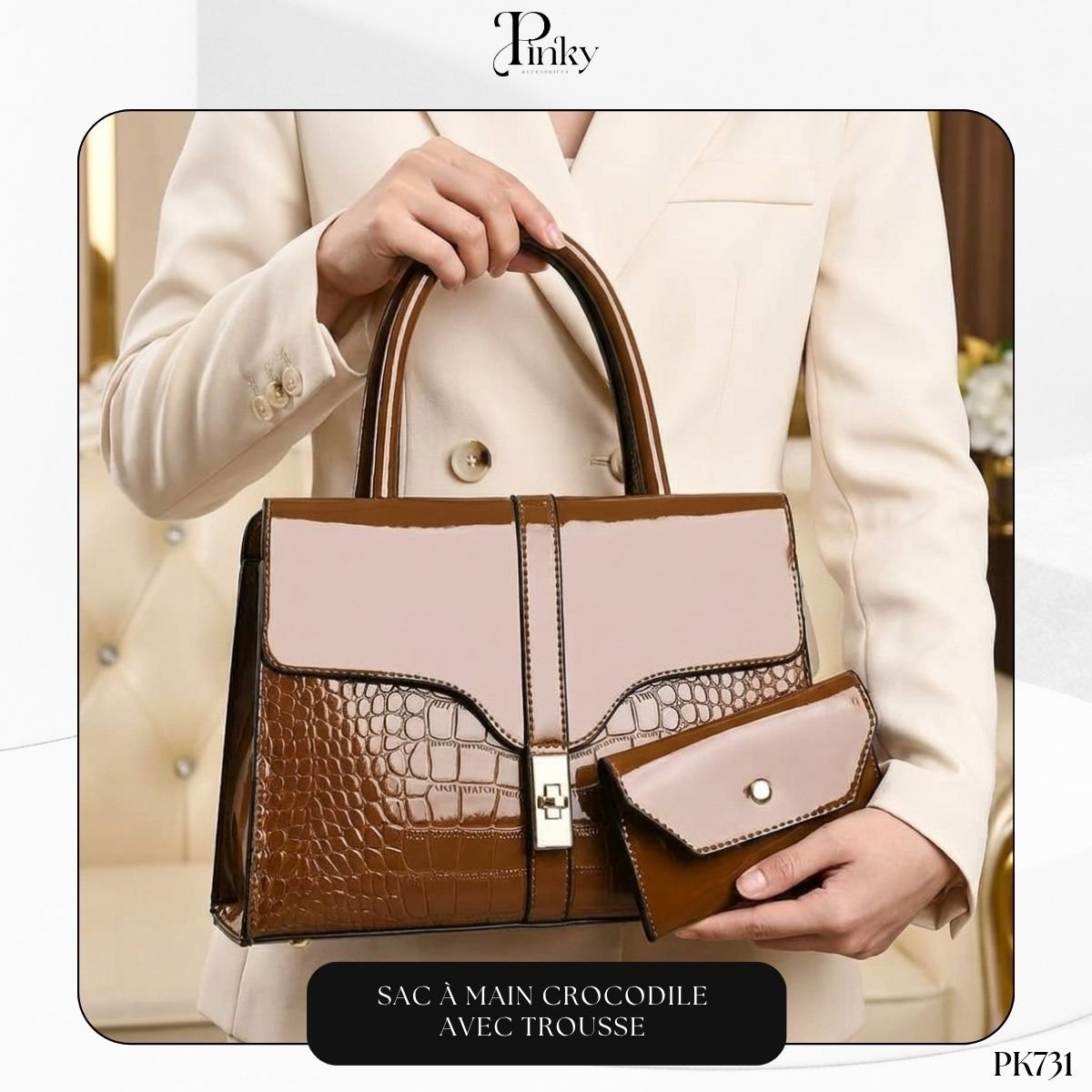 Sac à Main Crocodile avec Trousse PK731 – Image 3