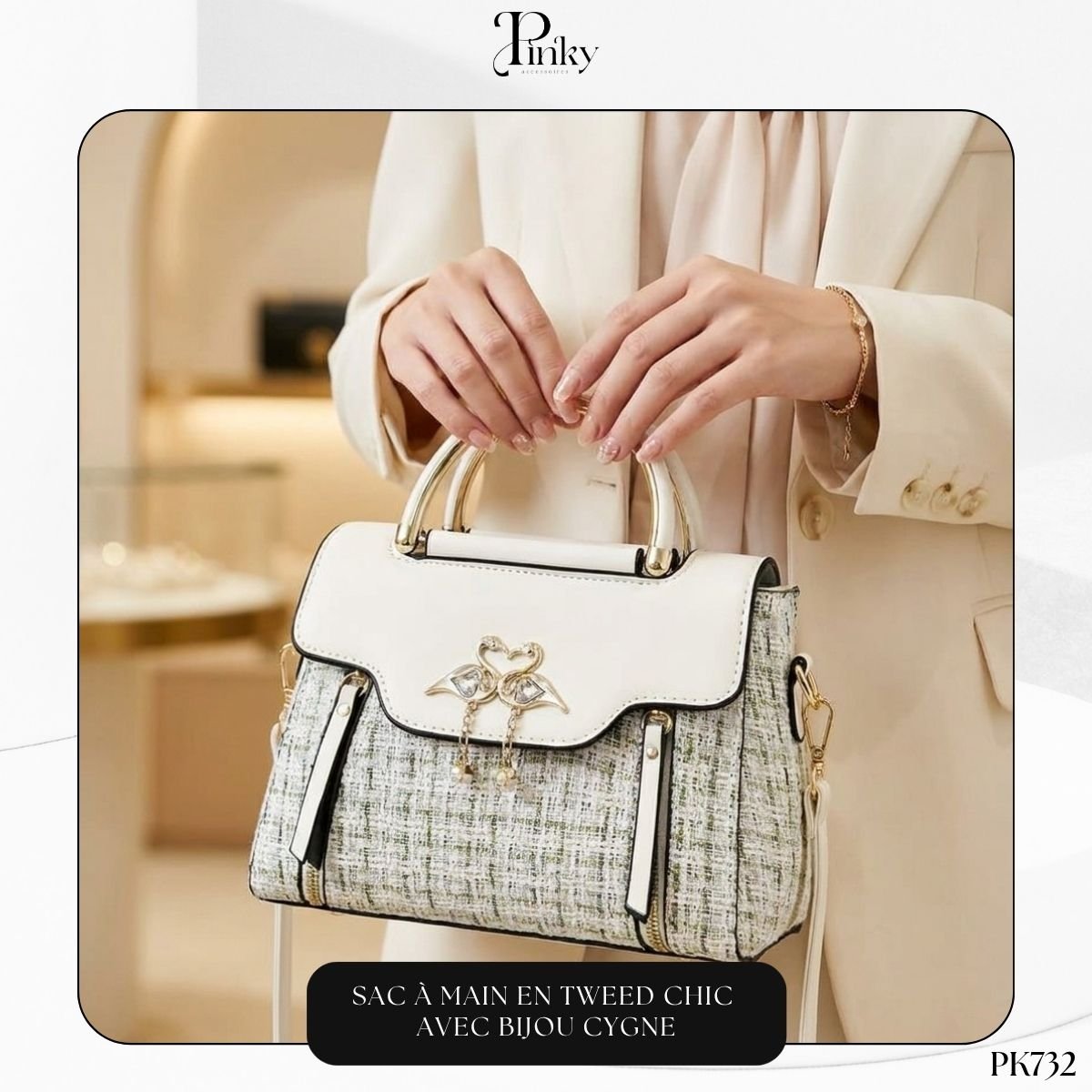 Sac à Main en Tweed Chic avec Bijou Cygne PK732
