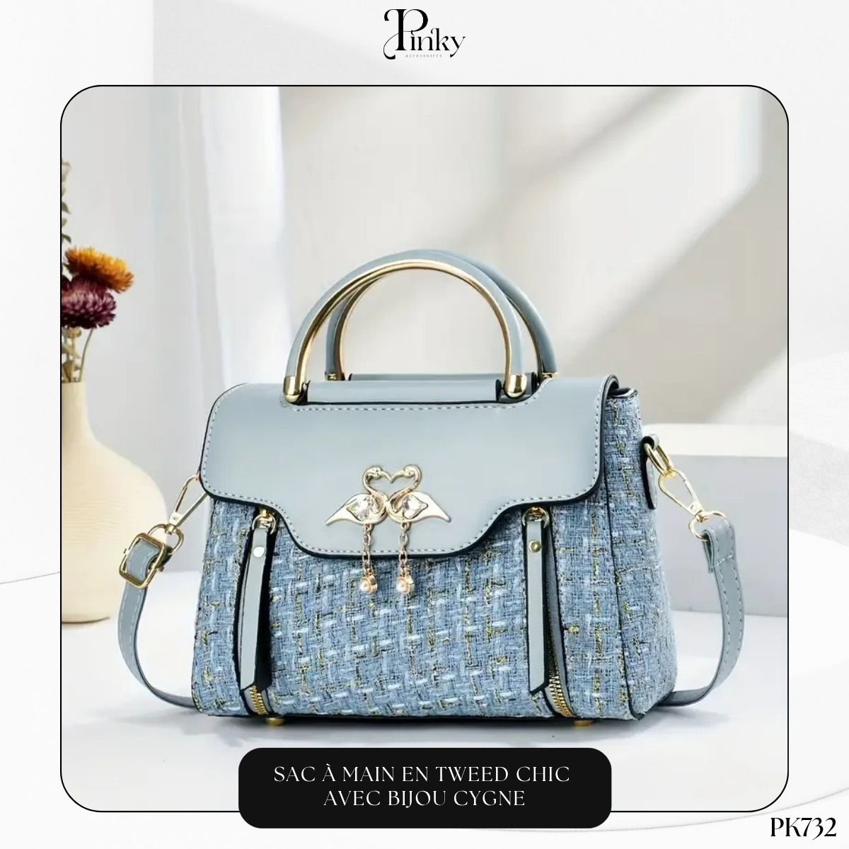 Sac à Main en Tweed Chic avec Bijou Cygne PK732 – Image 5