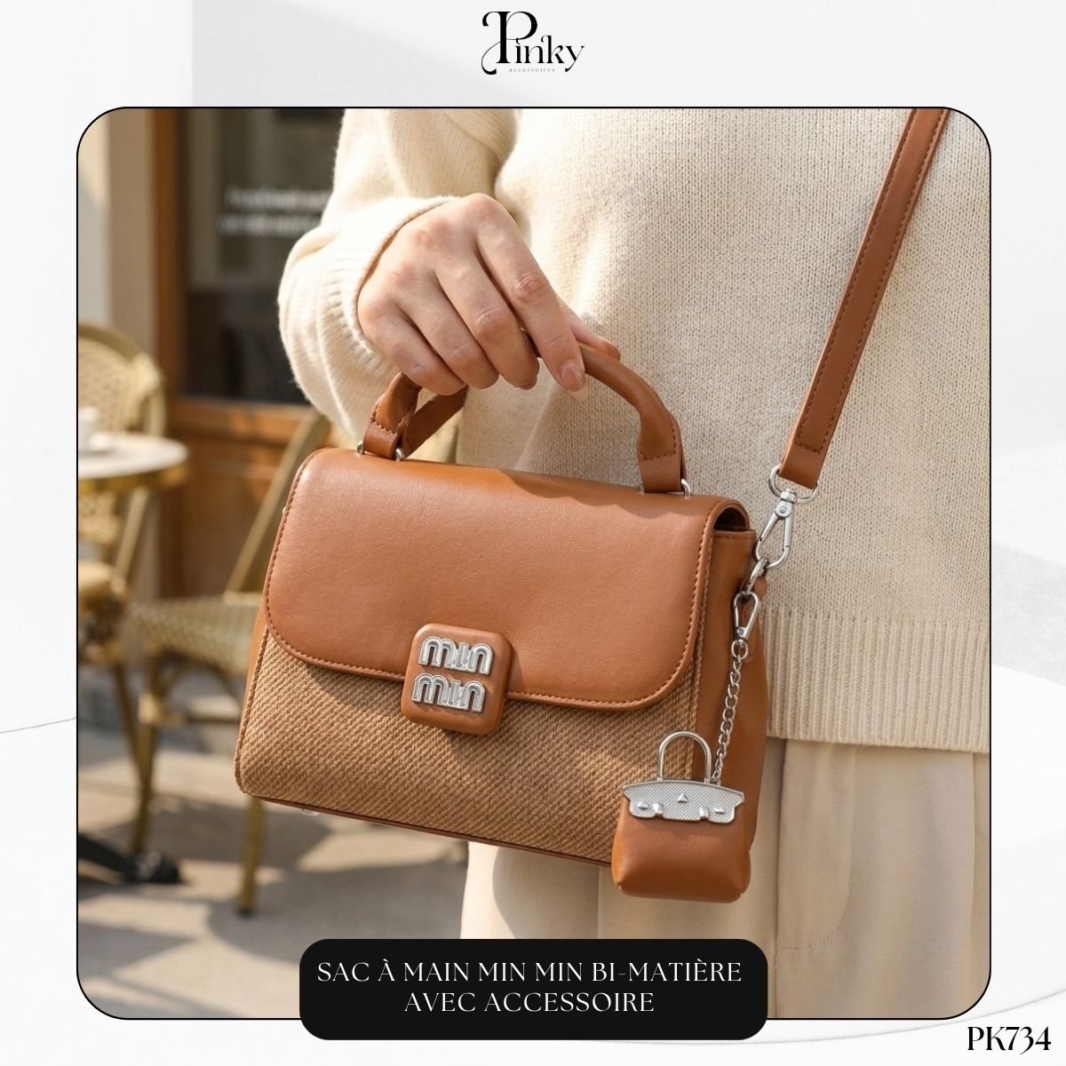 Sac à Main min min Bi-Matière avec Accessoire PK734 – Image 5