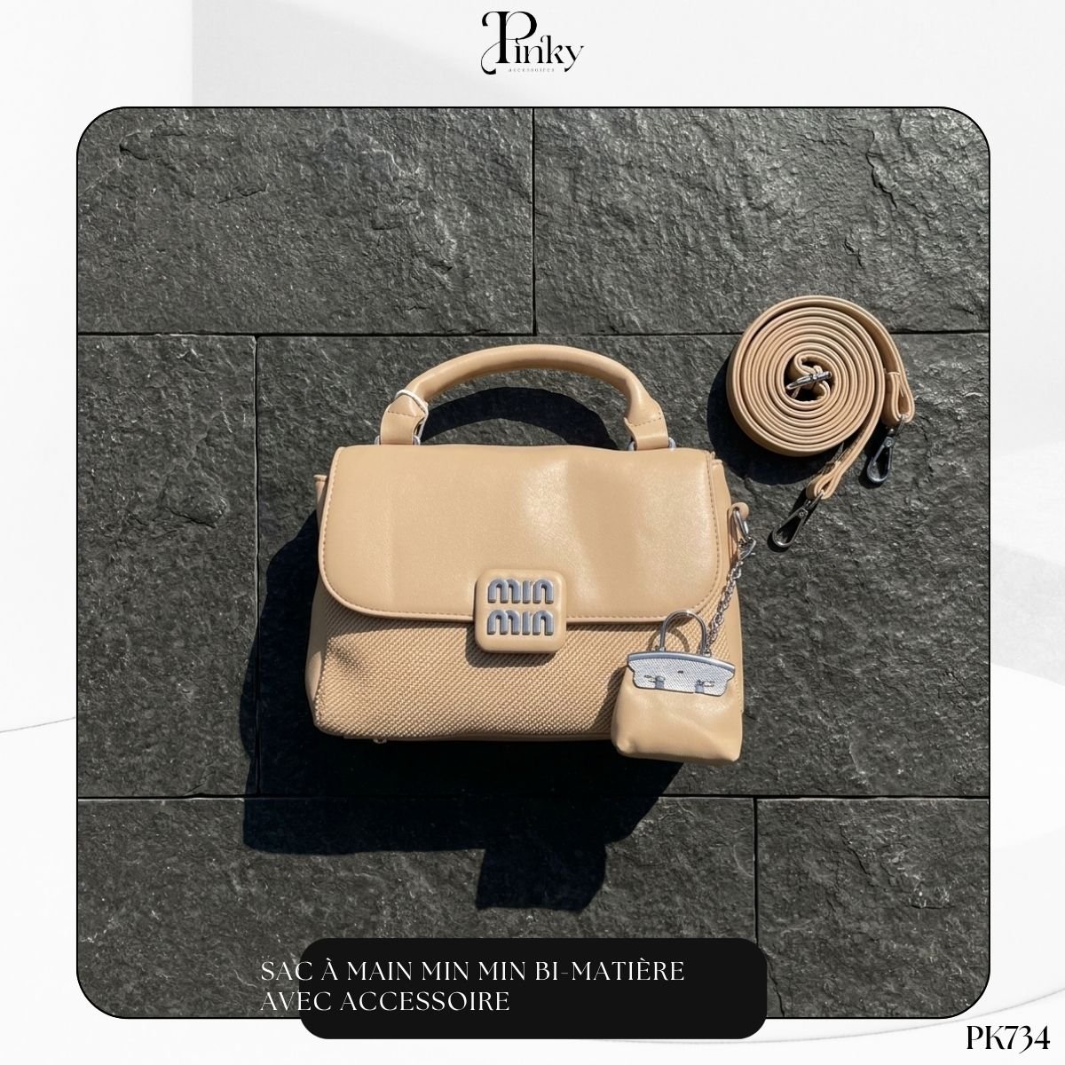 Sac à Main min min Bi-Matière avec Accessoire PK734 – Image 3
