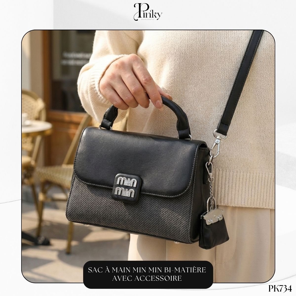 Sac à Main min min Bi-Matière avec Accessoire PK734 – Image 2