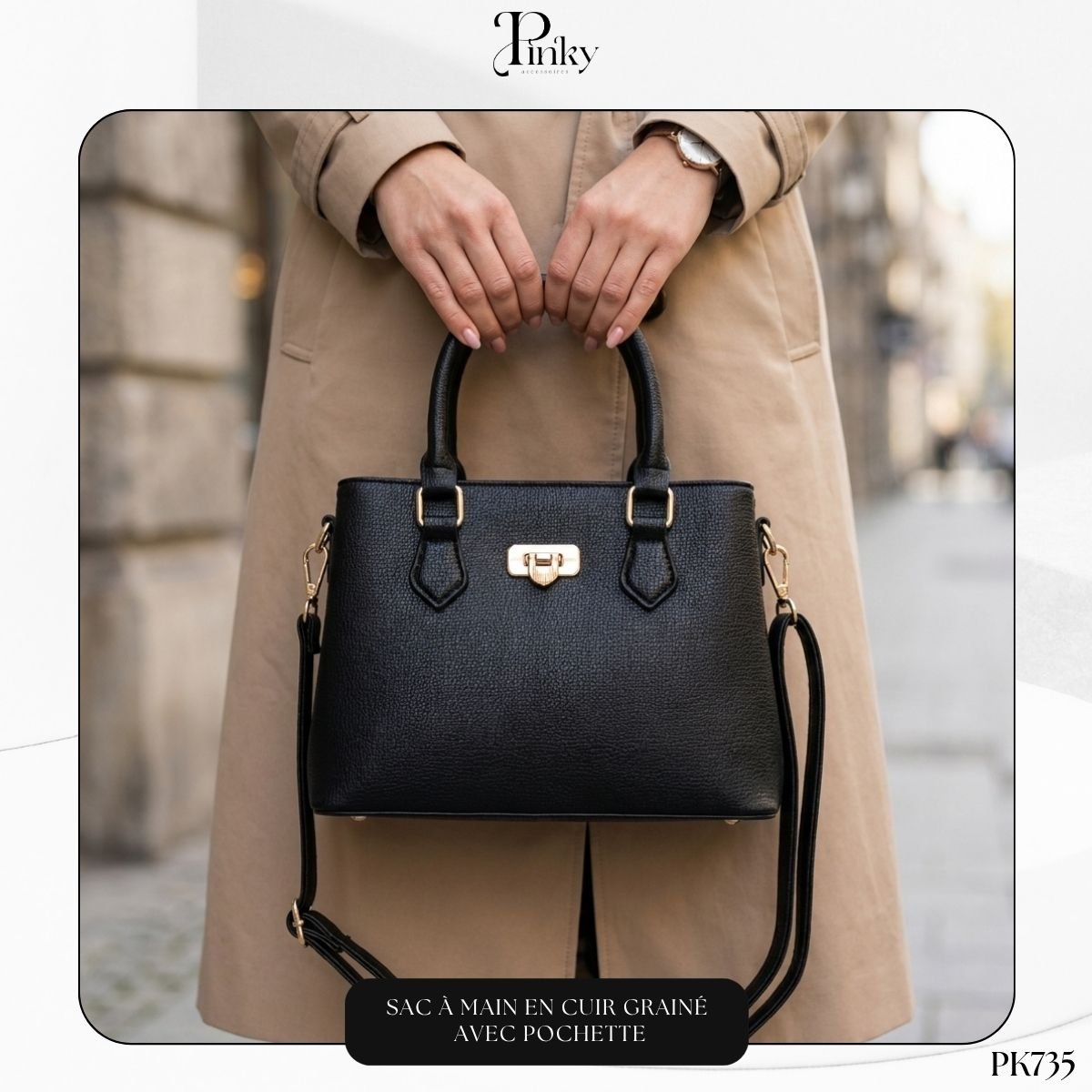 Sac à Main en Cuir Grainé avec Pochette PK735 – Image 4
