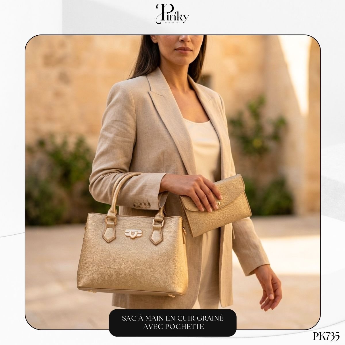 Sac à Main en Cuir Grainé avec Pochette PK735