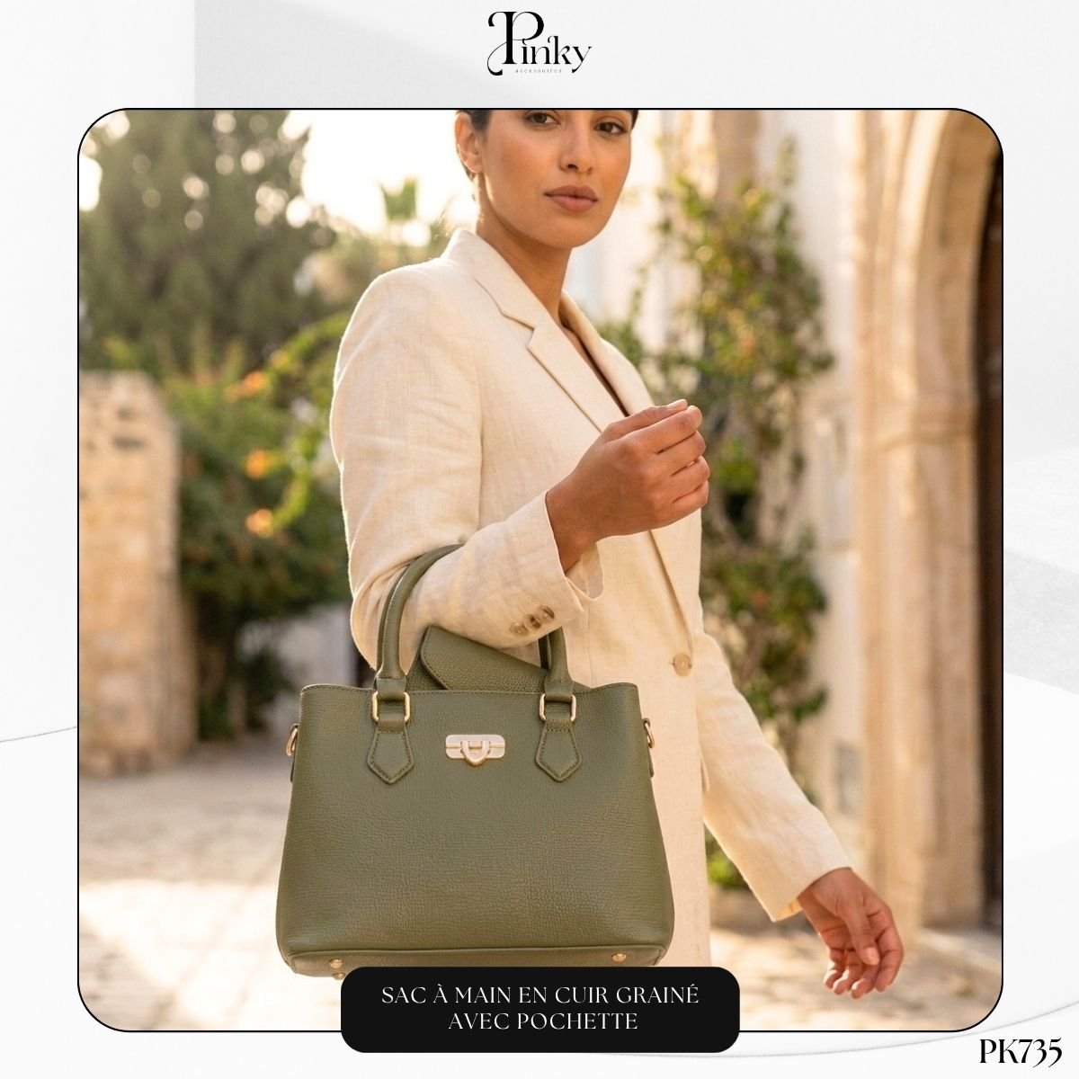 Sac à Main en Cuir Grainé avec Pochette PK735 – Image 5