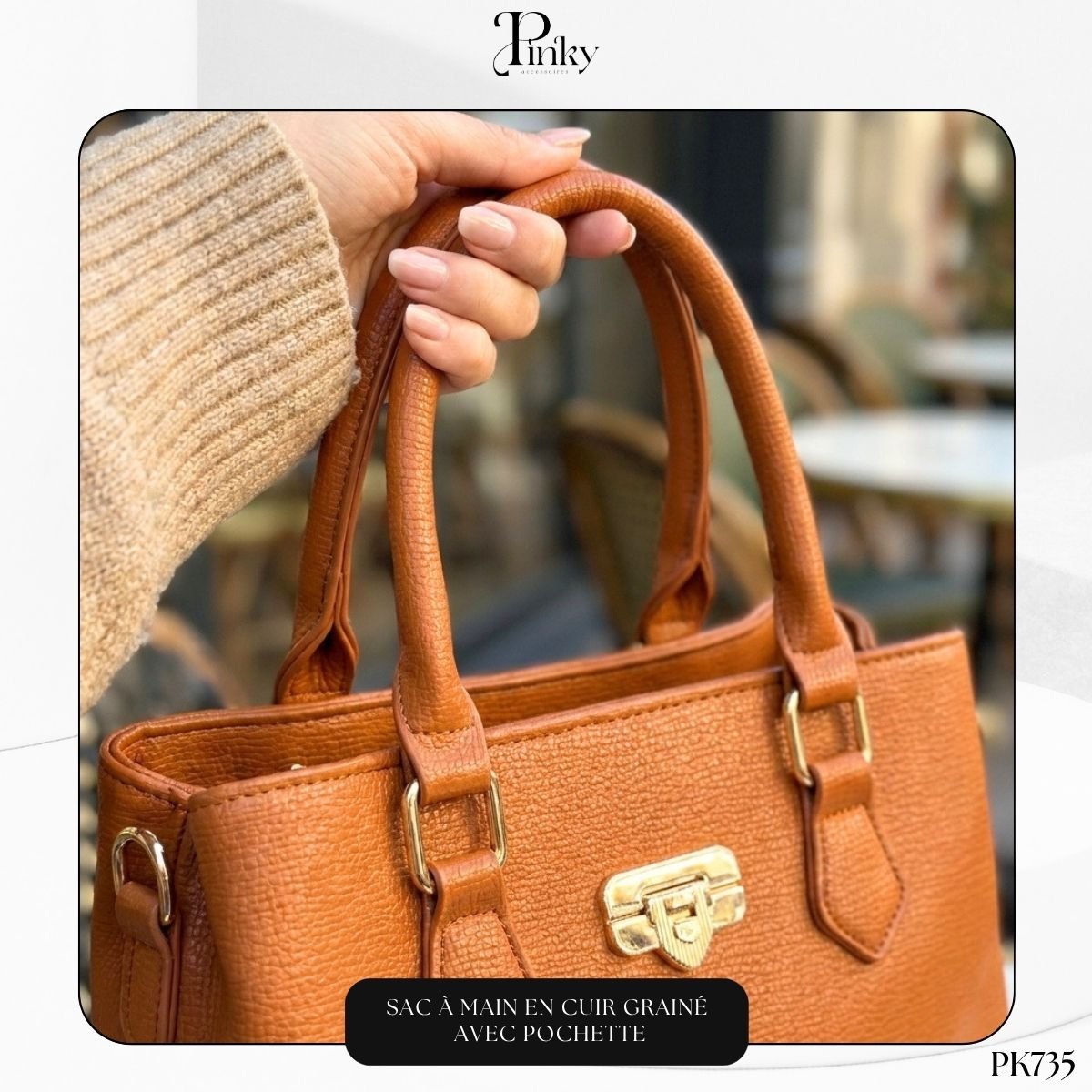 Sac à Main en Cuir Grainé avec Pochette PK735 – Image 6