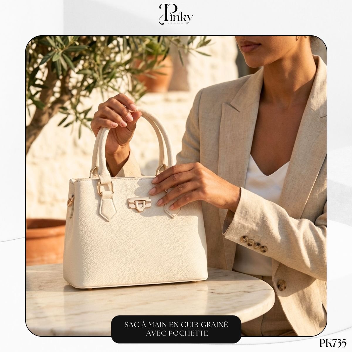 Sac à Main en Cuir Grainé avec Pochette PK735 – Image 7