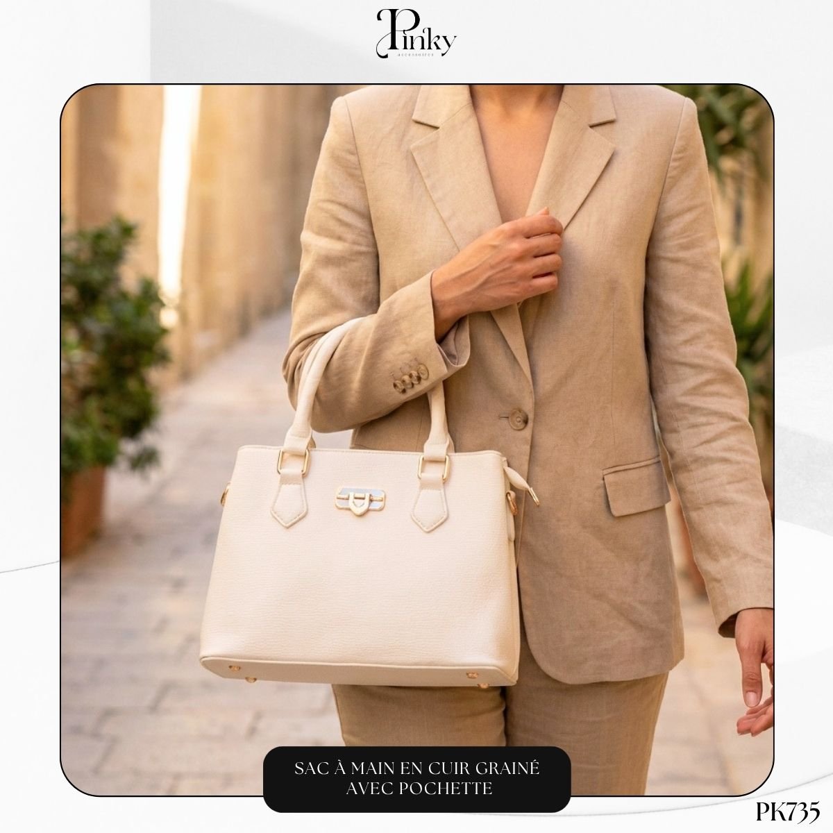 Sac à Main en Cuir Grainé avec Pochette PK735 – Image 8