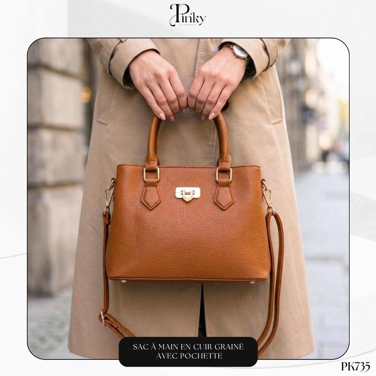 Sac à Main en Cuir Grainé avec Pochette PK735 – Image 2