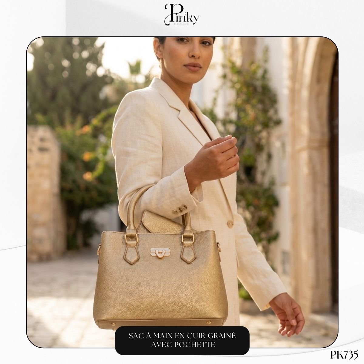 Sac à Main en Cuir Grainé avec Pochette PK735 – Image 3